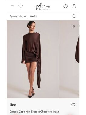 Oh Polly Draped Cape Mini Dress in Chocolate Brown